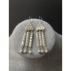 Vintage Silver Tone Dangle Earrings Bohemian Engraved Pierced Made In Thailand